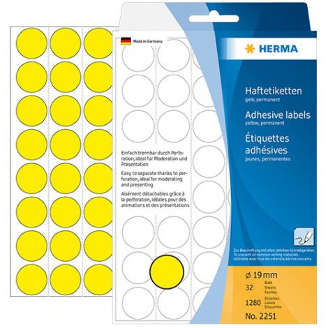 Etykiety samoprzylepne Herma okrągłe kropki 19mm żółte